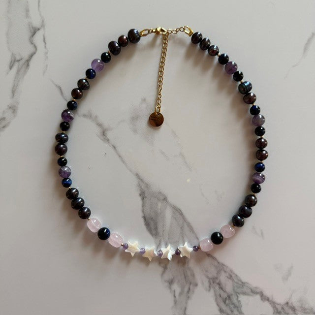 spinning out • half beaded half pearl necklace