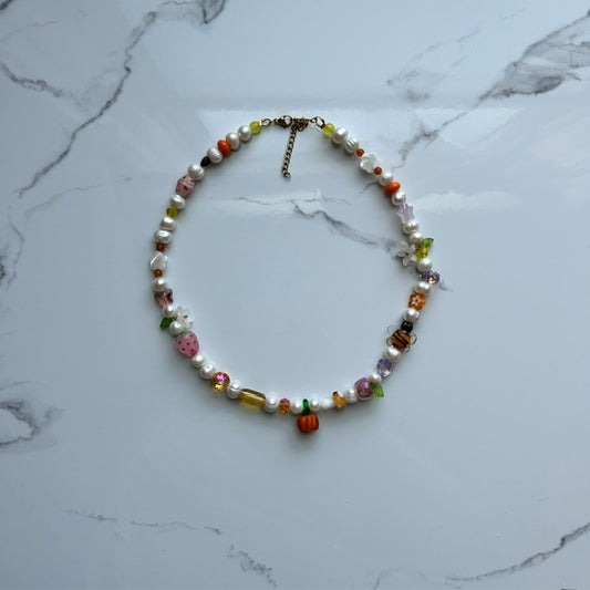 from the orchard • lampwork harvest beaded pearl necklace