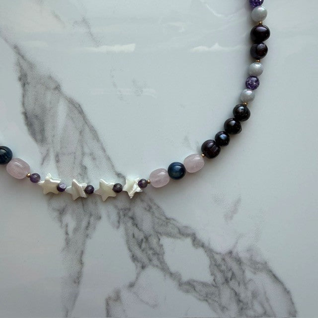 i go 'round and 'round • half beaded half pearl necklace
