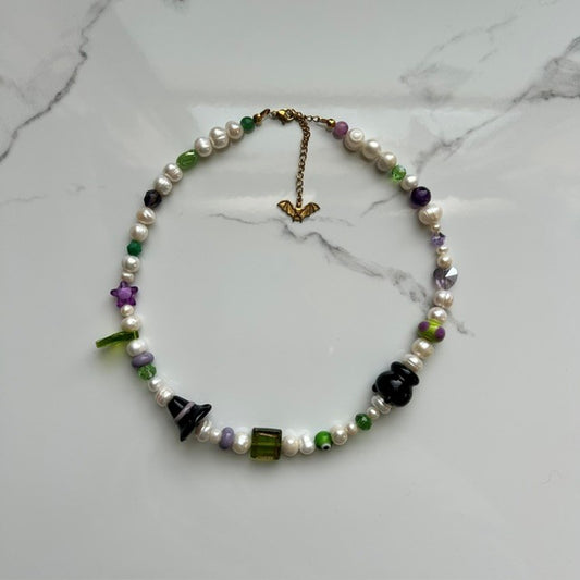 double trouble • half beaded half pearl necklace