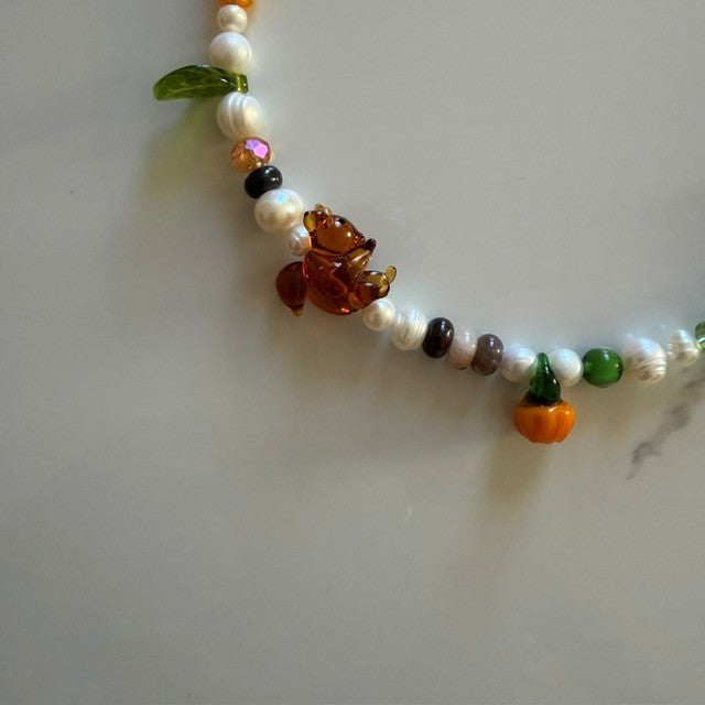 nuts about fall • half beaded half pearl necklace
