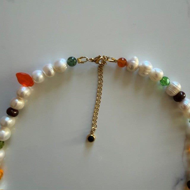 nuts about fall • half beaded half pearl necklace
