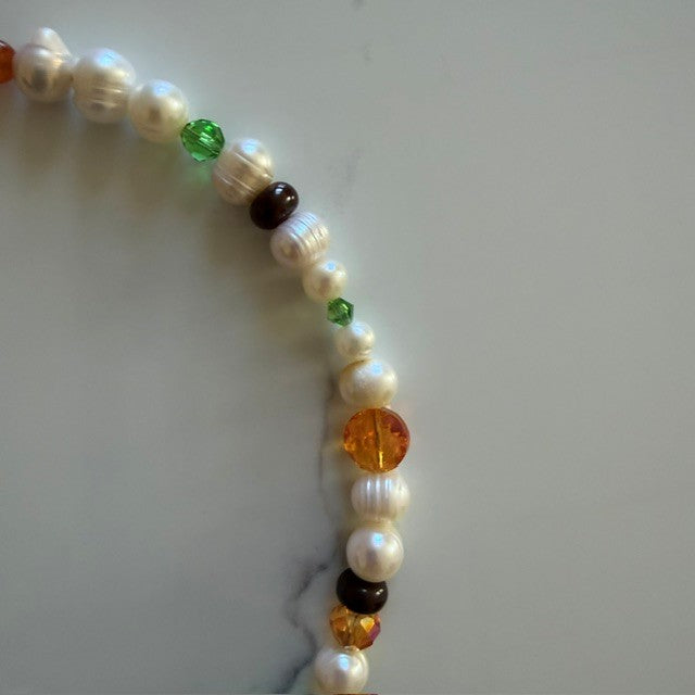 nuts about fall • half beaded half pearl necklace