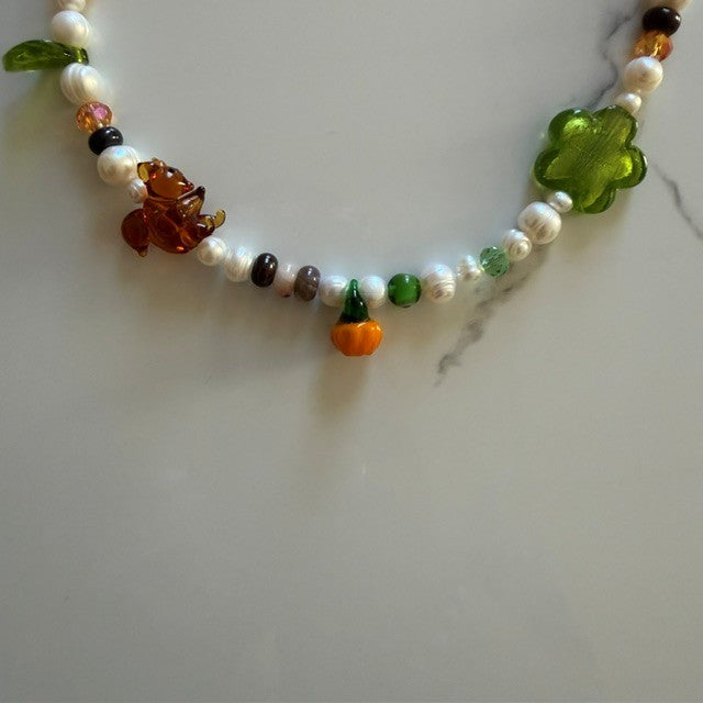 nuts about fall • half beaded half pearl necklace