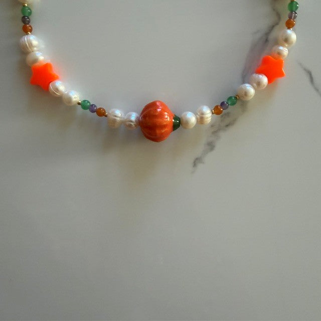 great pumpkin • half beaded half pearl choker