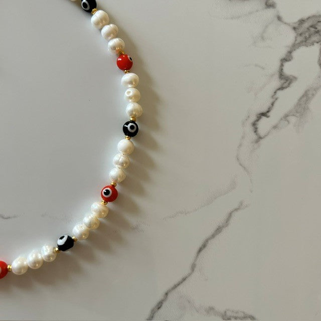 clementine • evil eye pearl choker