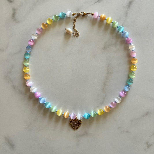 cordelia • pastel rainbow cat eye’s beaded necklace