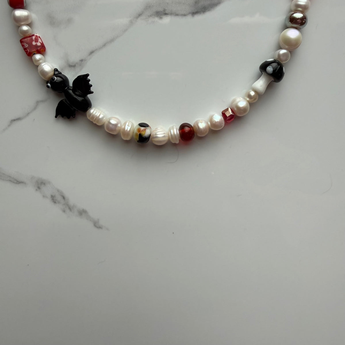 nightwing • half beaded half pearl necklace
