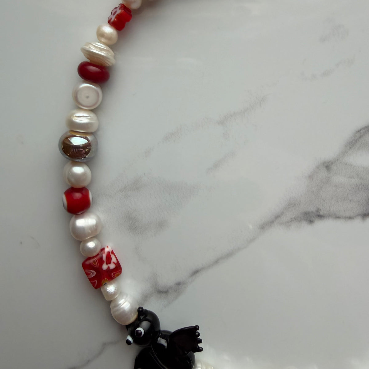 nightwing • half beaded half pearl necklace