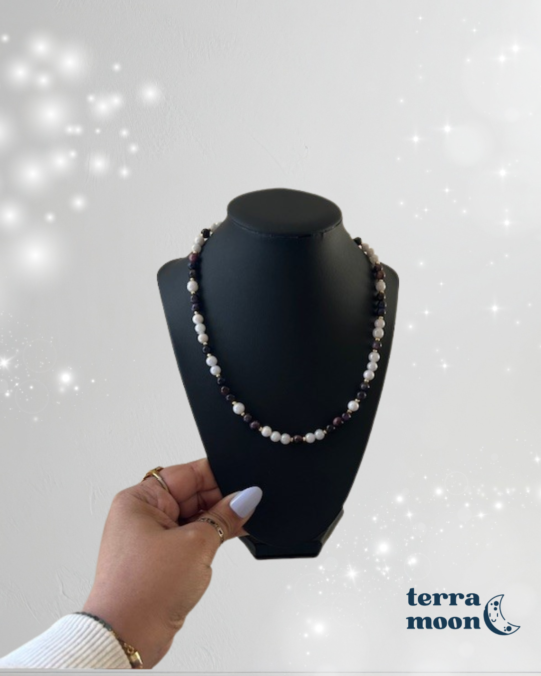 full moon • gemstone beaded necklace