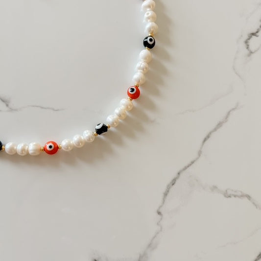 clementine • evil eye pearl choker