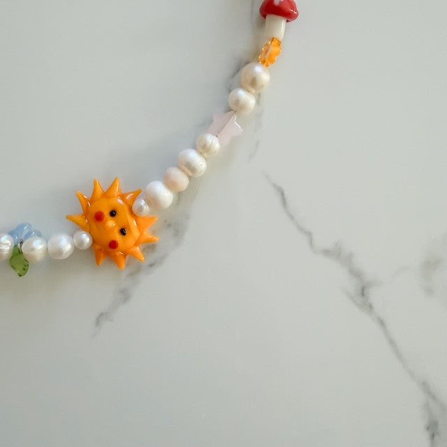 hello sunshine • half beaded half pearl necklace
