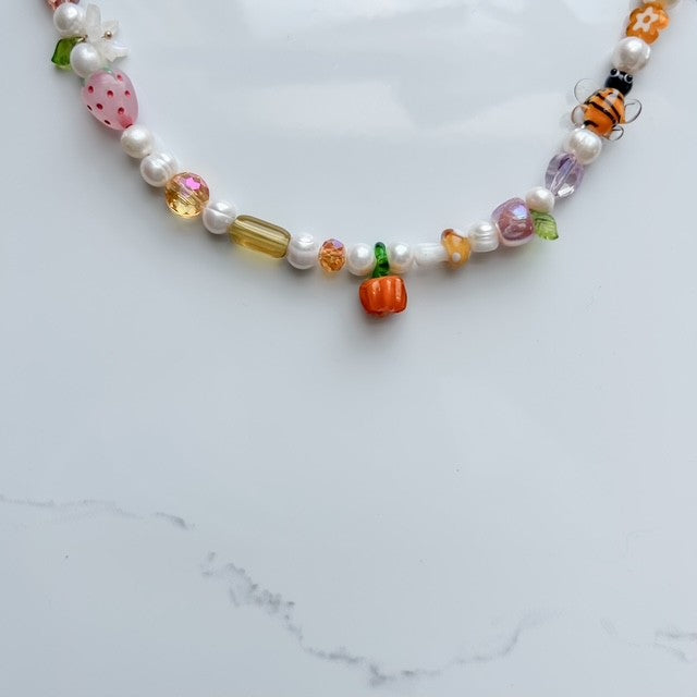 from the orchard • lampwork harvest beaded pearl necklace