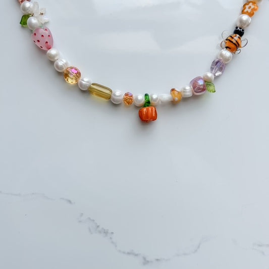 from the orchard • lampwork harvest beaded pearl necklace
