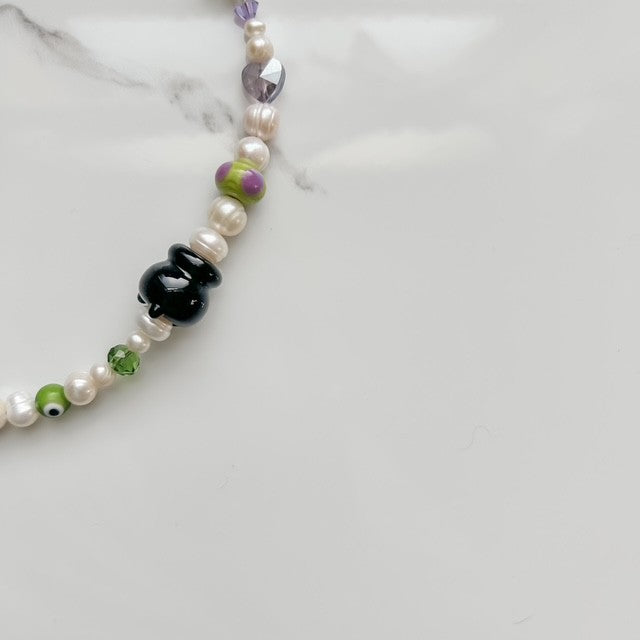 double trouble • half beaded half pearl necklace