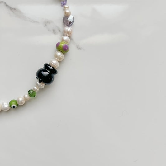 double trouble • half beaded half pearl necklace