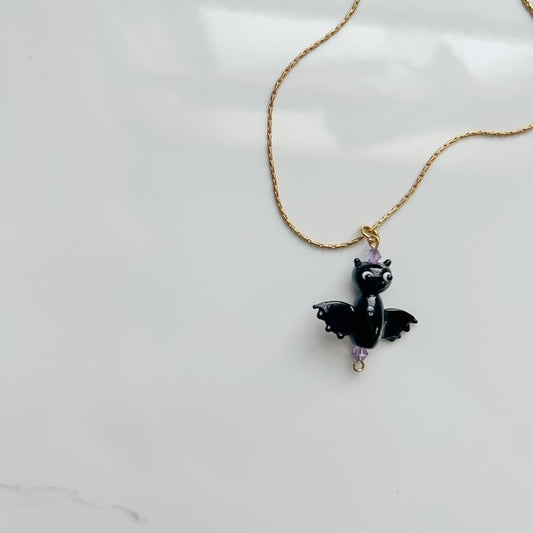 going batty • gold snake chain bat pendant necklace