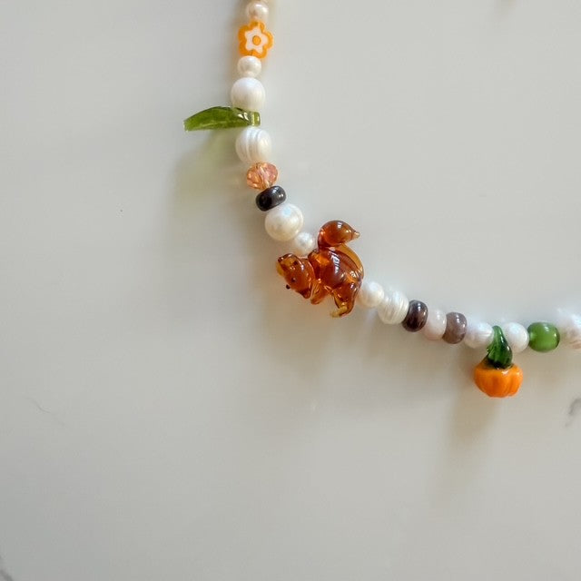 nuts about fall • half beaded half pearl necklace