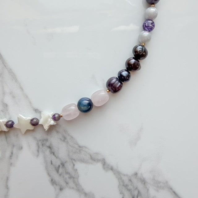 i go 'round and 'round • half beaded half pearl necklace