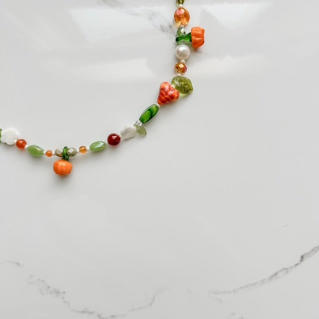 squash goals • lampwork pumpkin beaded necklace