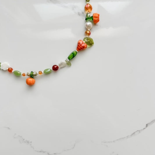 squash goals • lampwork pumpkin beaded necklace