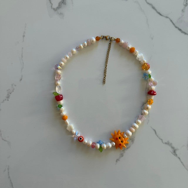 hello sunshine • half beaded half pearl necklace