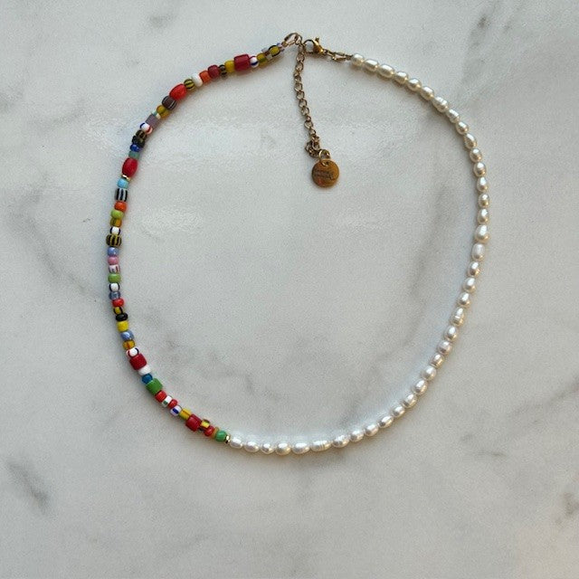 summer • half pearl half beaded necklace