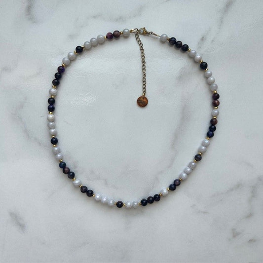 full moon • gemstone beaded necklace