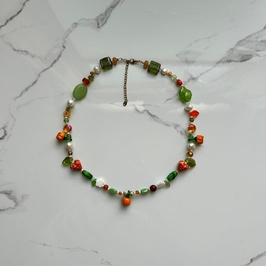 squash goals • lampwork pumpkin beaded necklace