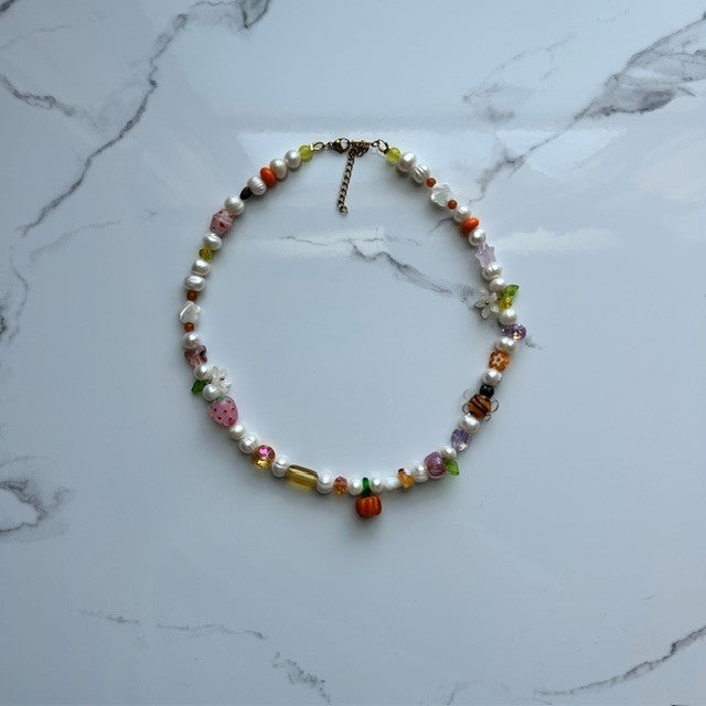 from the orchard • lampwork harvest beaded pearl necklace