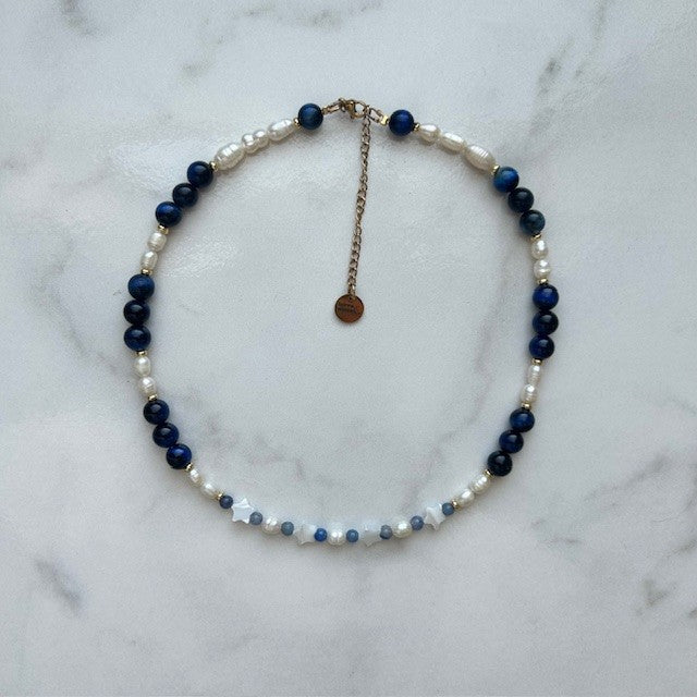 luna • half pearl half gemstone necklace