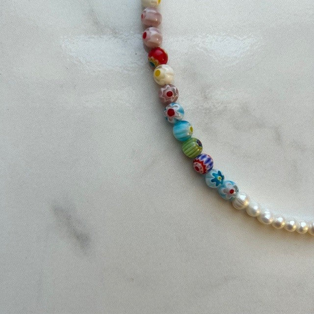 esther • half pearl half millefiore beads