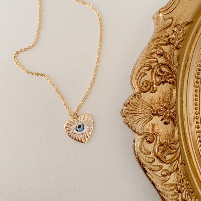 zoey • evil eye heart dainty gold filled necklace
