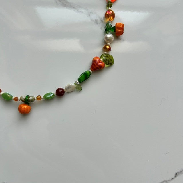squash goals • lampwork pumpkin beaded necklace