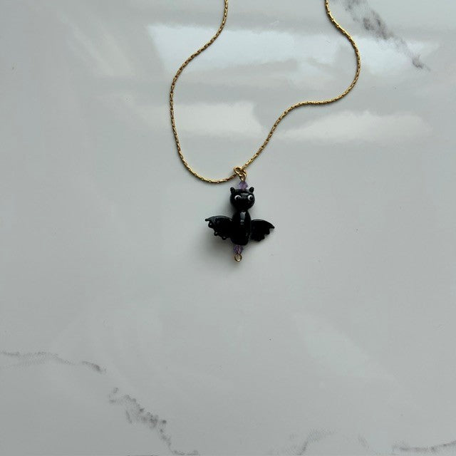 going batty • gold snake chain bat pendant necklace