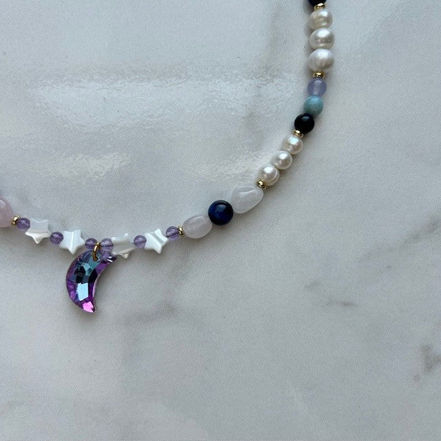 galaxy • half crystal half beaded necklace