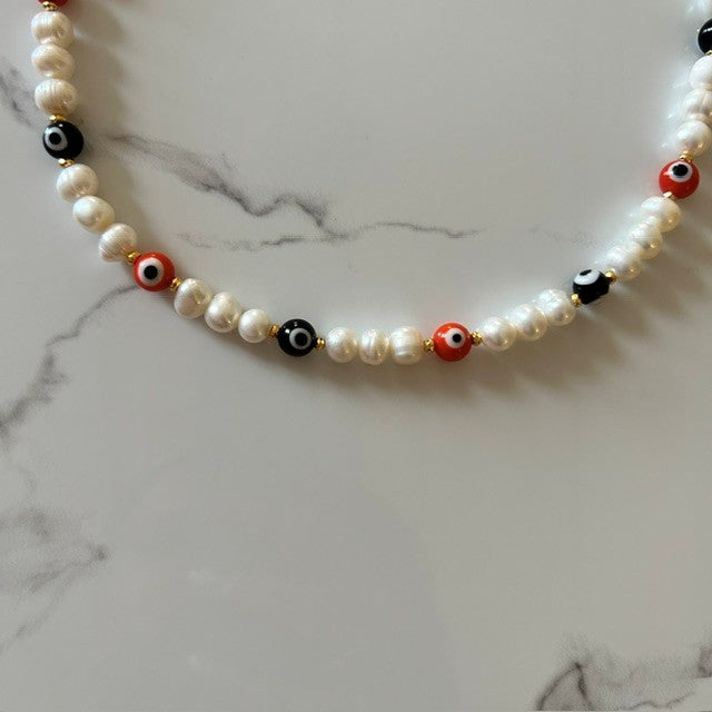 clementine • evil eye pearl choker