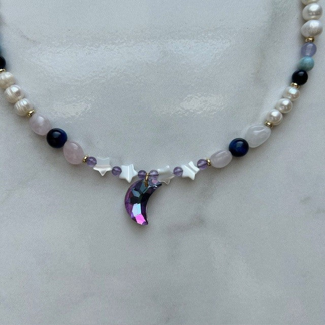 galaxy • half crystal half beaded necklace