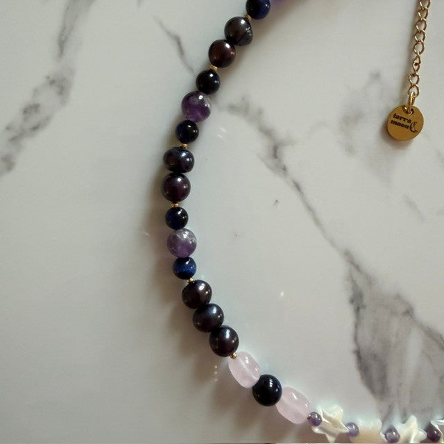 spinning out • half beaded half pearl necklace