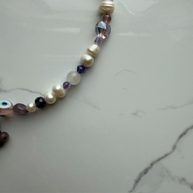purple martin • half beaded half pearl necklace