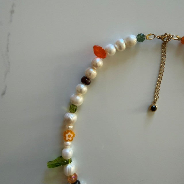 nuts about fall • half beaded half pearl necklace