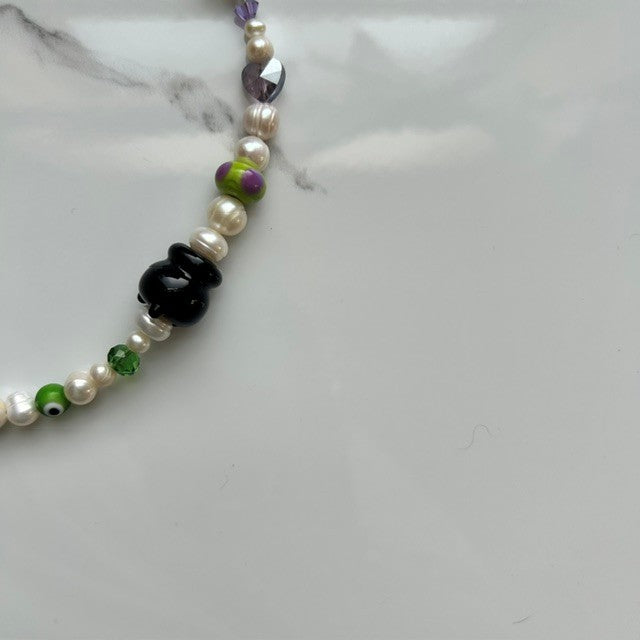 double trouble • half beaded half pearl necklace