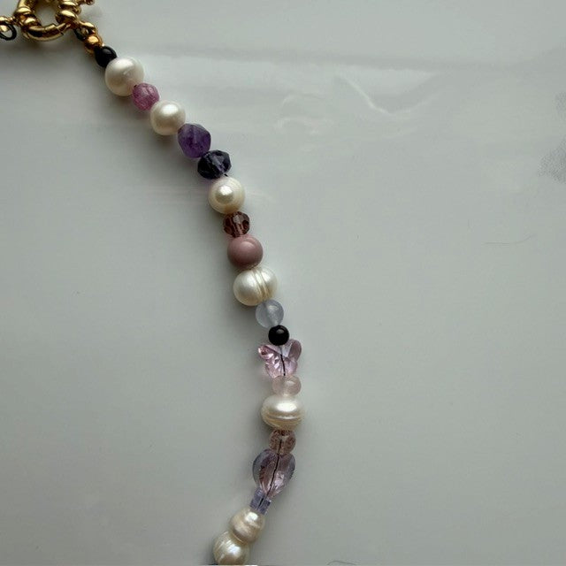 purple martin • half beaded half pearl necklace