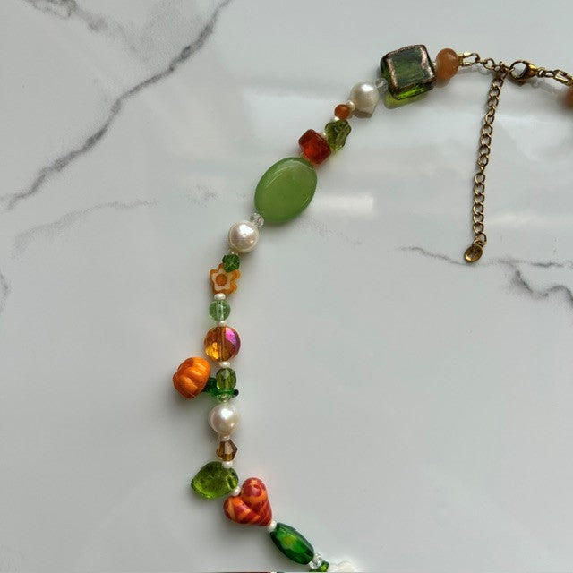 squash goals • lampwork pumpkin beaded necklace
