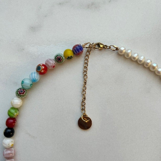 esther • half pearl half millefiore beads