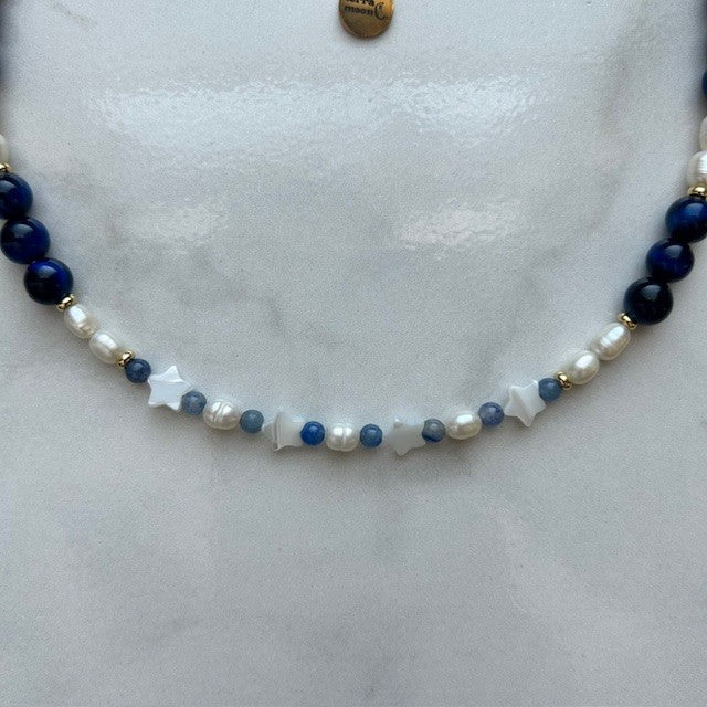 luna • half pearl half gemstone necklace
