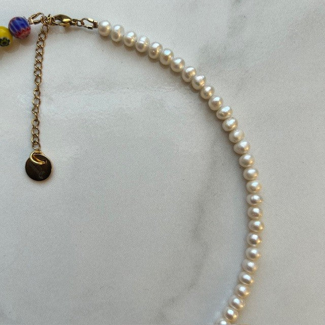 esther • half pearl half millefiore beads