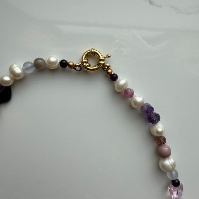 purple martin • half beaded half pearl necklace