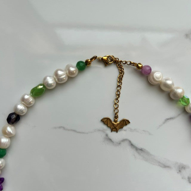double trouble • half beaded half pearl necklace