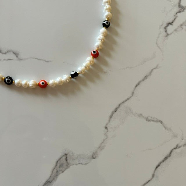 clementine • evil eye pearl choker